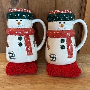 Charming Snowman Holiday Mugs - Red and Green